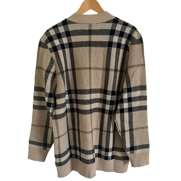 Burberry Signature Check Jacquard Cardigan Wool Cashmere in Beige | size L - Picture 11 of 12